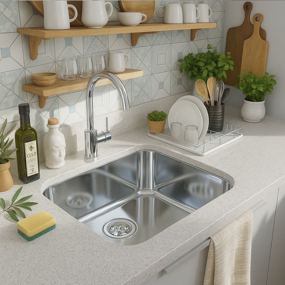 BARCELO - Lavaplatos de Empotrar o Bajo Cubierta sin Perforación 1 Cubeta(s) 40x15x40 cm Acero inoxidable