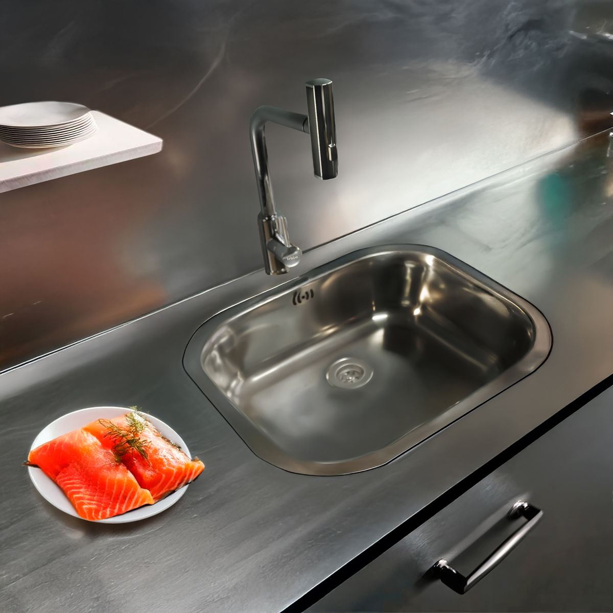 BARCELO - Lavaplatos de Empotrar o Bajo Cubierta sin Perforación 1 Cubeta(s) 40x15x40 cm Acero inoxidable