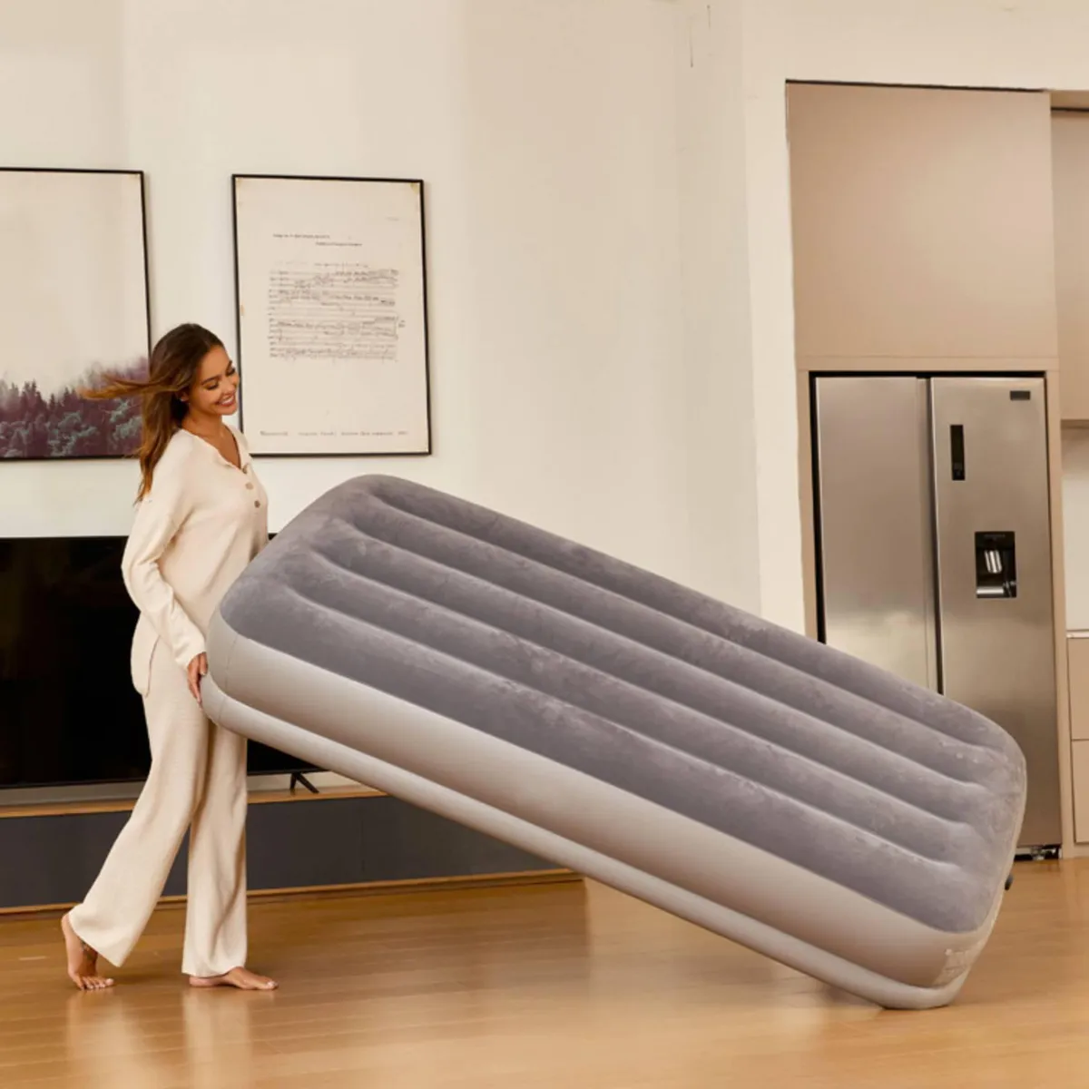 LIVE SPORT - Cama Inflable Eléctrica USB Gris 2 Plazas