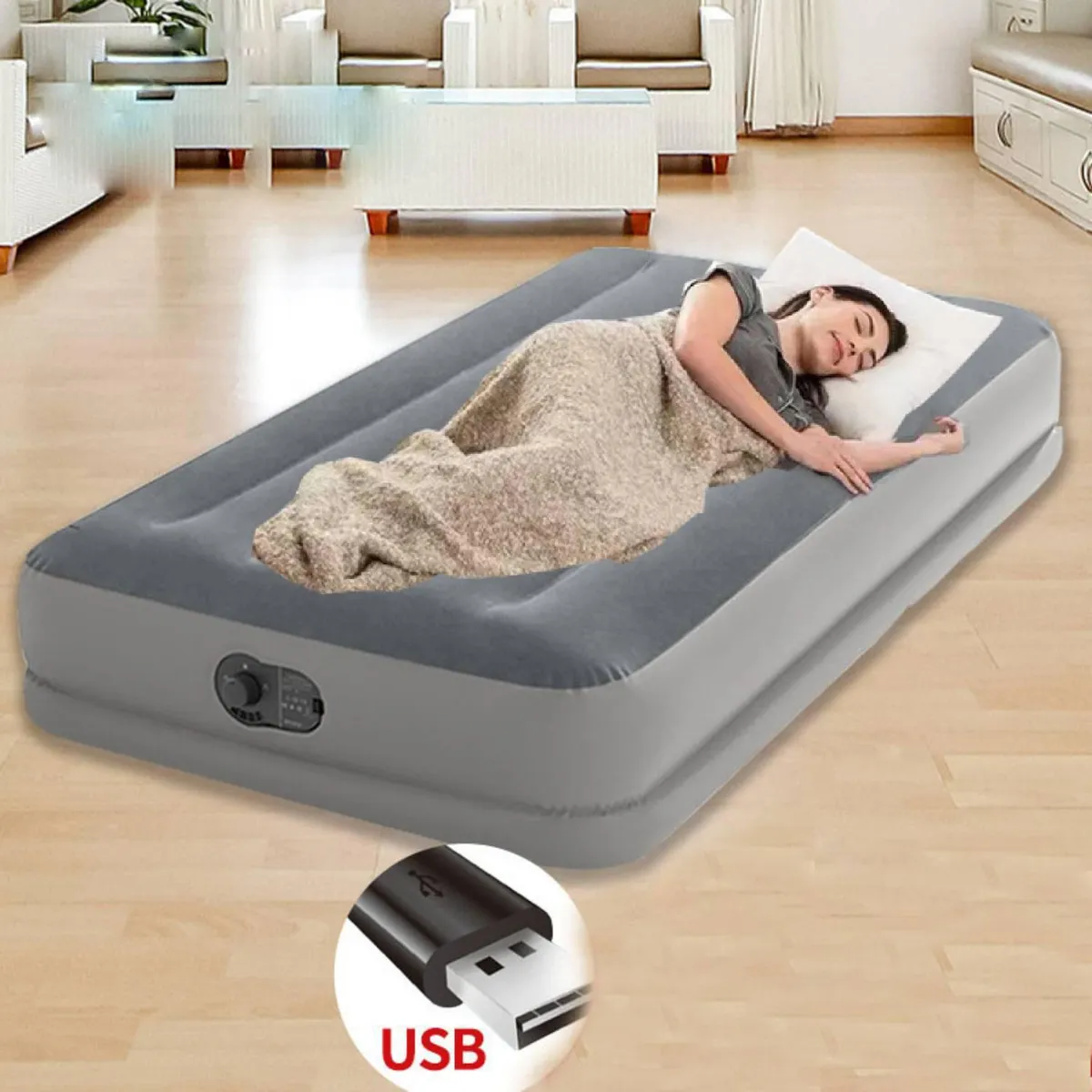 LIVE SPORT - Cama Inflable Eléctrica USB Gris 1 Plaza