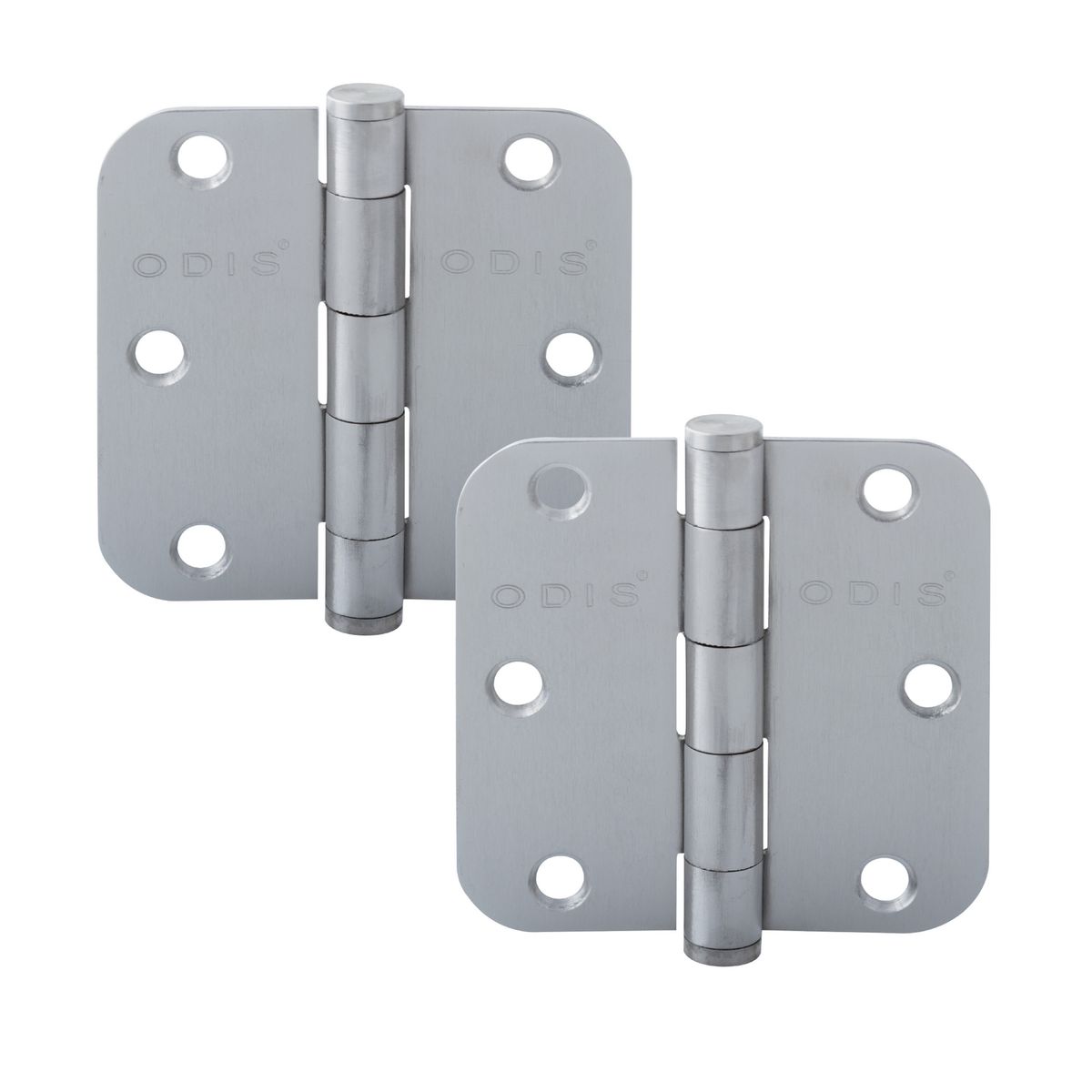 ODIS - Pack 2 Bisagras Acero 3,5x3,5"x20mm Canto Redondo Plata