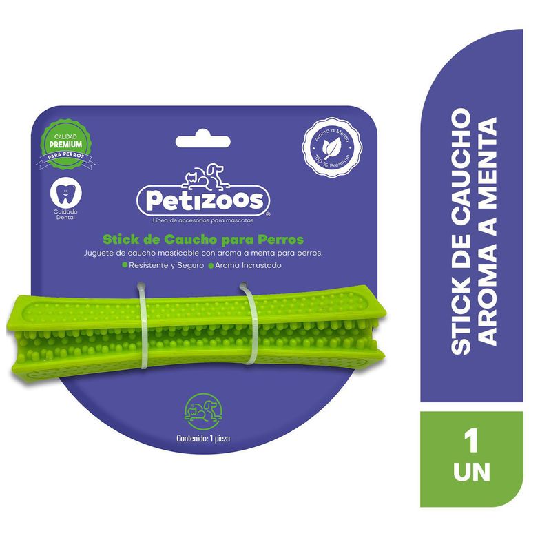 PETIZOOS - Stick de caucho para perros con un rico aroma incrustado a menta