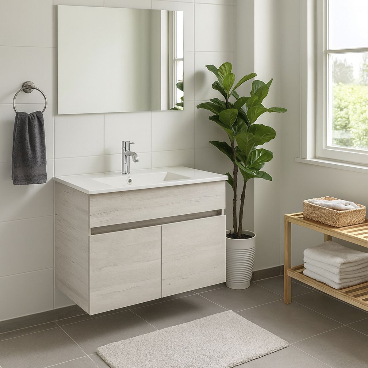 TEBISA - Mueble Vanitorio a Muro Roble Bardolino 76.5x57x47 cm