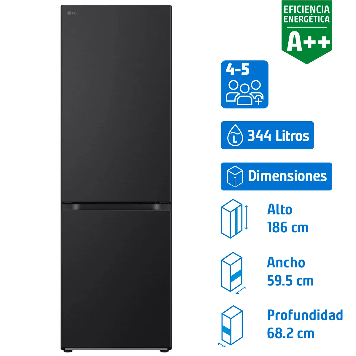 LG - Refrigerador Bottom Freezer No Frost 344 Litros Black GB37BPT