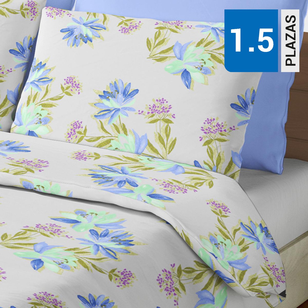 PALERMO - Set de sabana Lilium 1.5 plazas 144 Hilos Azul