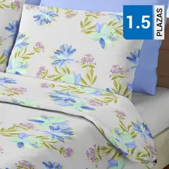 PALERMO - Set de sabana Lilium 1.5 plazas 144 Hilos Azul