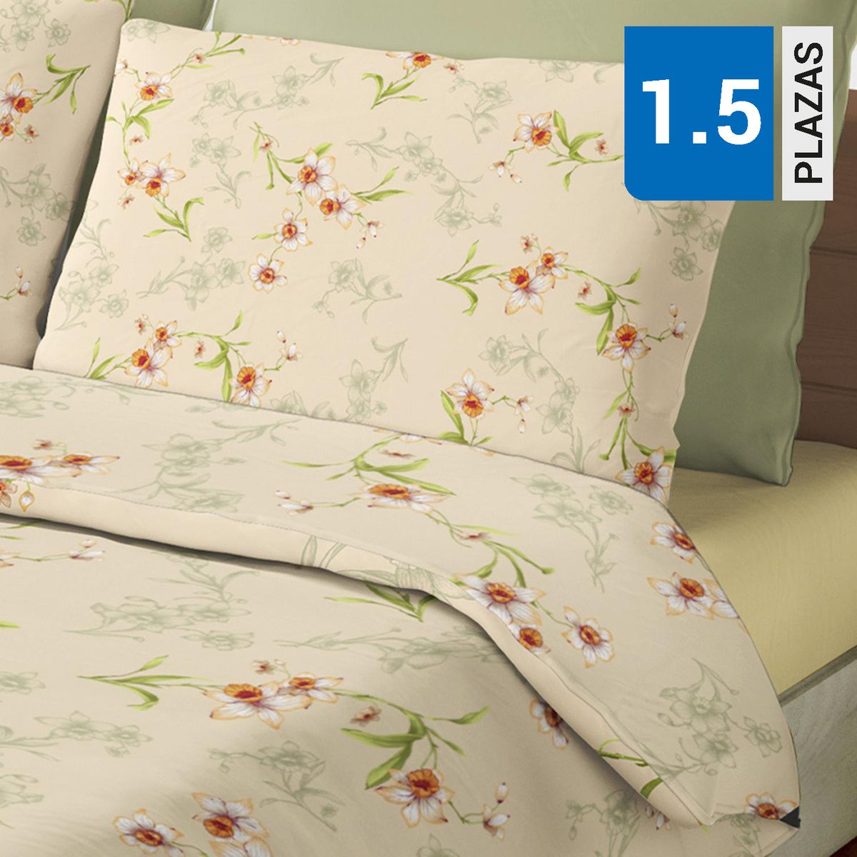 PALERMO - Set de sabana Narciso 1.5 plazas 144 Hilos Ivory