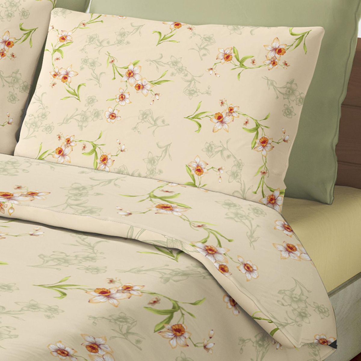 PALERMO - Set de sabana Narciso 1.5 plazas 144 Hilos Ivory