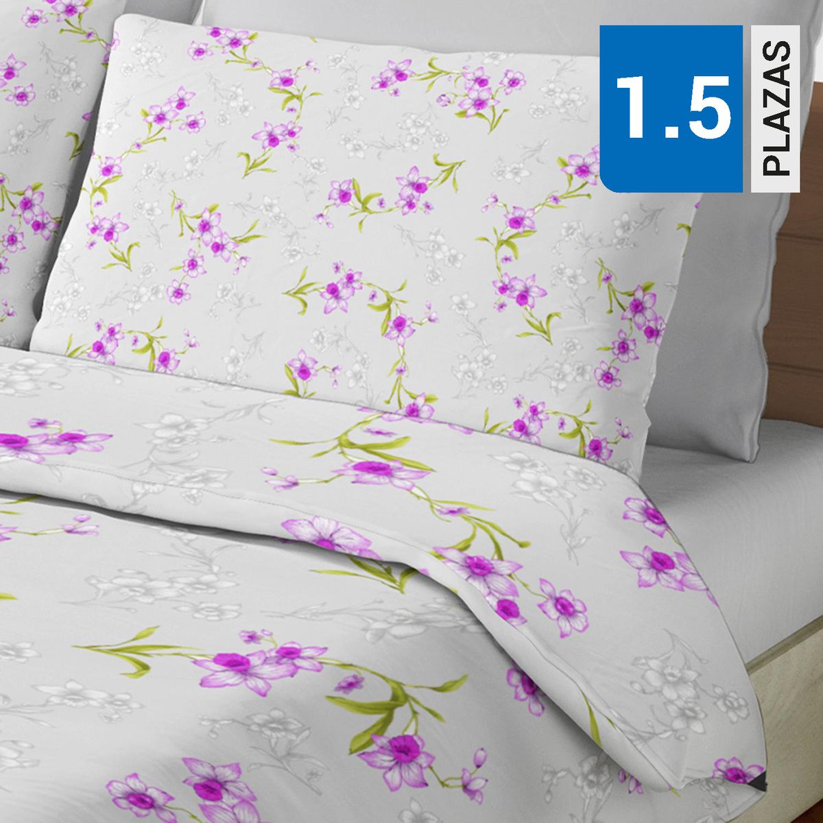 PALERMO - Set de sabana Narciso 1.5 plazas 144 Hilos Gris