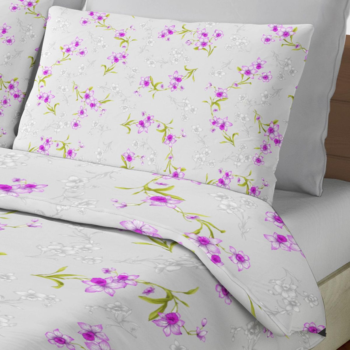 PALERMO - Set de sabana Narciso 1.5 plazas 144 Hilos Gris