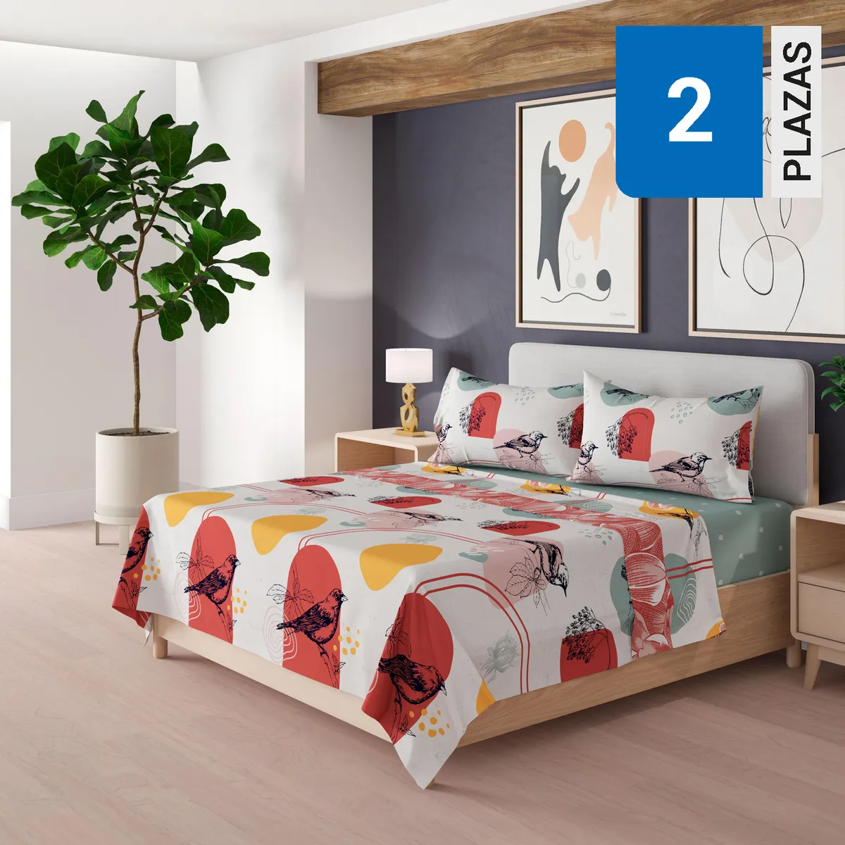 DORAL - Juego Sábanas 200 Hilos Pajaros