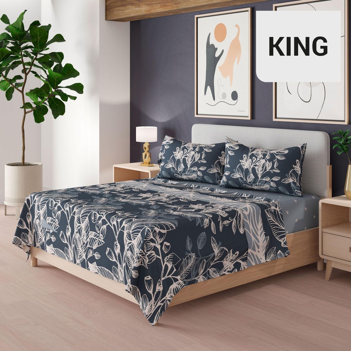 DORAL - Juego Sábanas 200 Hilos Flores Azules