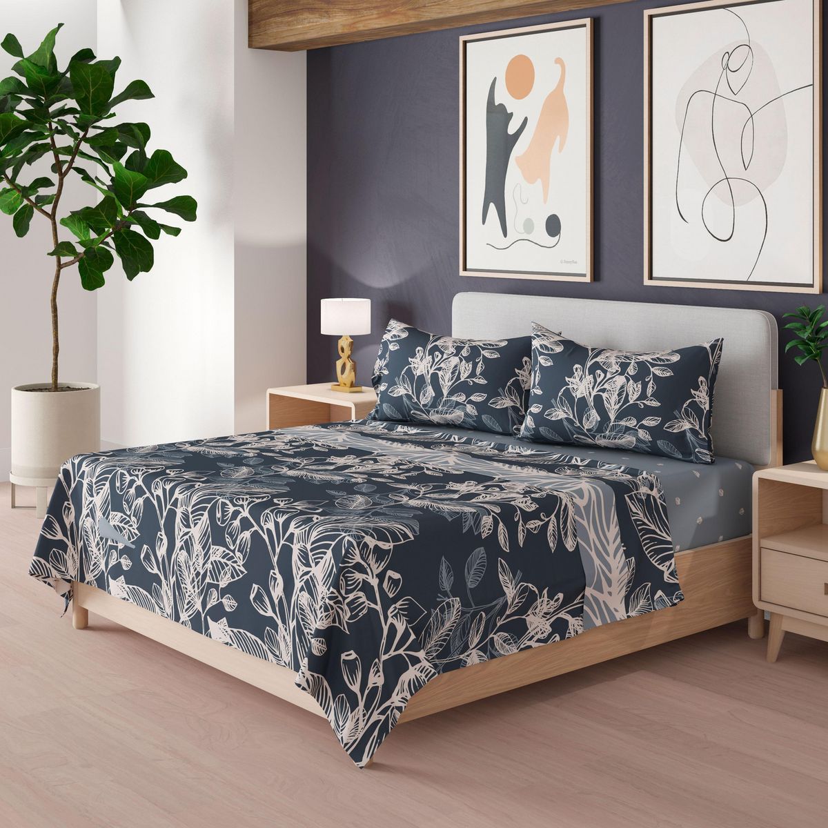 DORAL - Juego Sábanas 200 Hilos Flores Azules