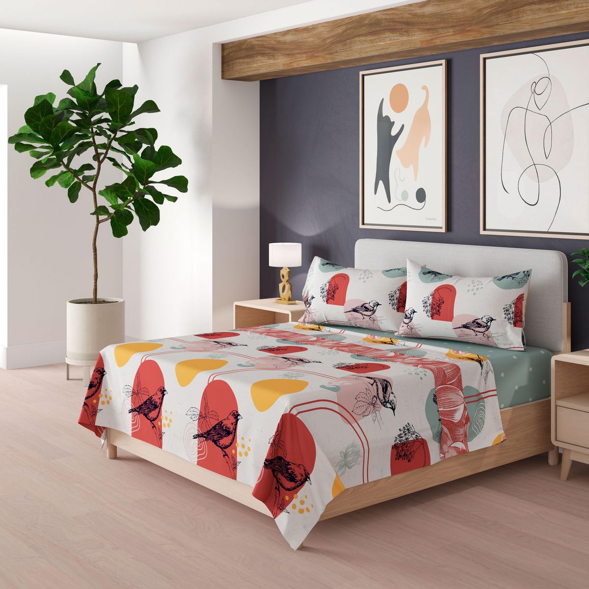 DORAL - Juego Sábanas 200 Hilos Pajaros