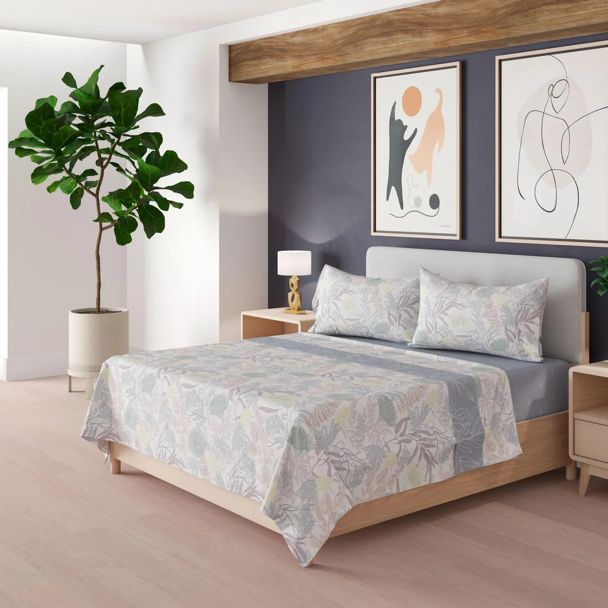 DORAL - Juego Sábanas 200 Hilos Pajaros y Hojas