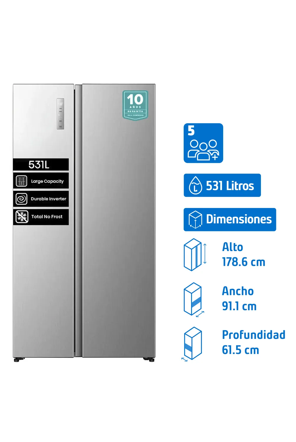 HISENSE Refrigerador 2 Puertas Side by Side No Frost 531 Litros