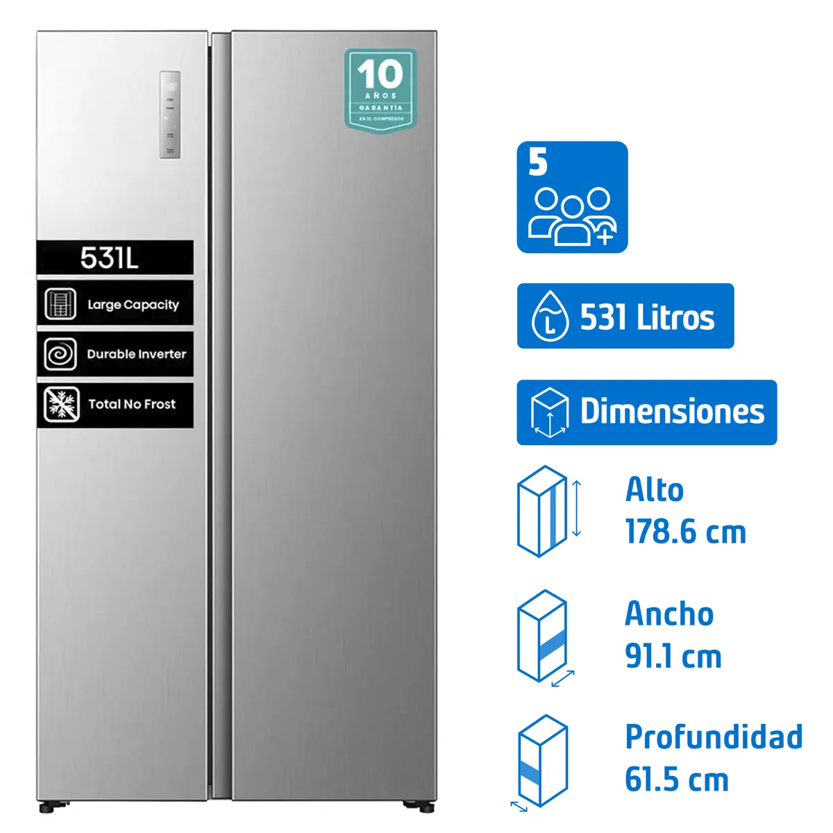 HISENSE - Refrigerador 2 Puertas Side by Side No Frost 531 Litros RS3P558NECF