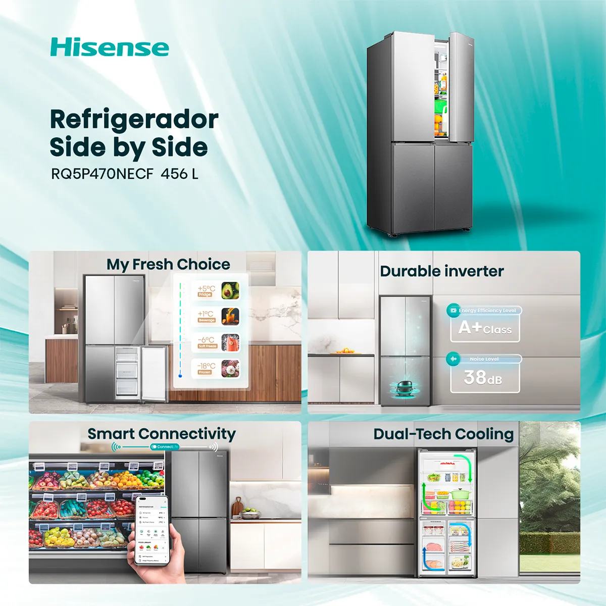 HISENSE - Refrigerador Side by Side No Frost 456 Litros Inox RQ5P470NECF
