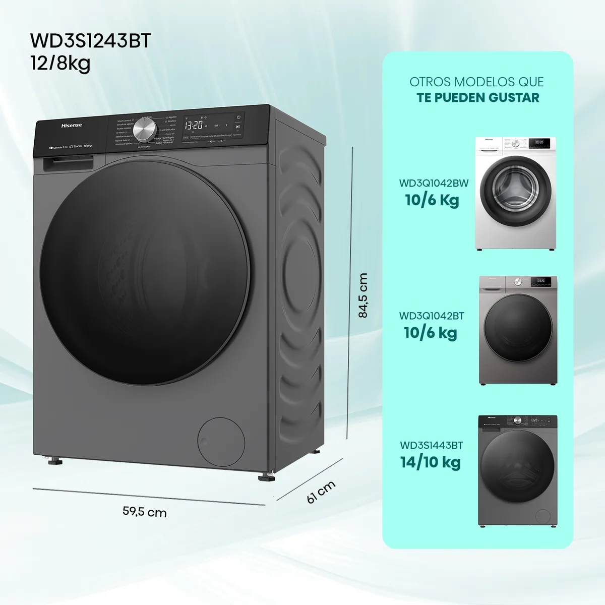 HISENSE - Lavadora/Secadora 12/8 kg Titanium Grey WD3S1243BT