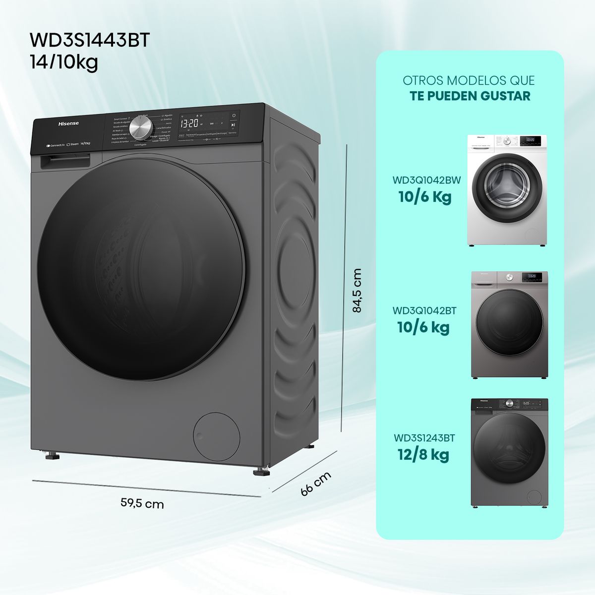 HISENSE - Lavadora/Secadora 14/10 kg Titanium Grey WD3S1443BT