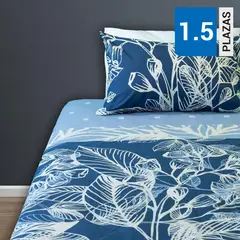 DORAL - Juego Sábanas 200 Hilos Flores Azules