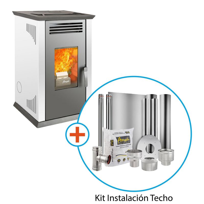 AMESTI - Estufa/Kit Instalación Techo Pellet Italy 8100 Blanca Blanco