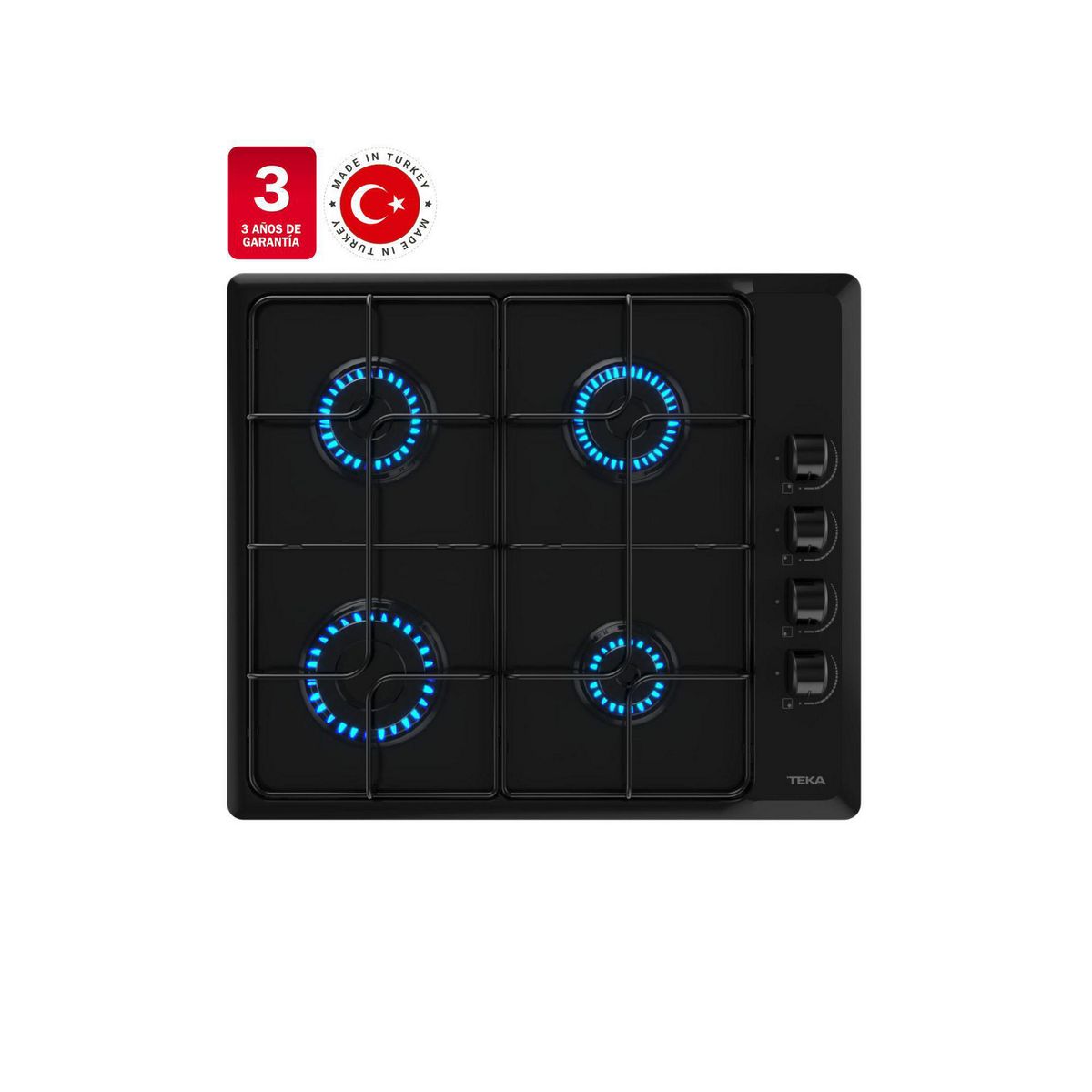TEKA - Encimera Gas Licuado 4 Platos Negro HLX 640 KBA0C BK