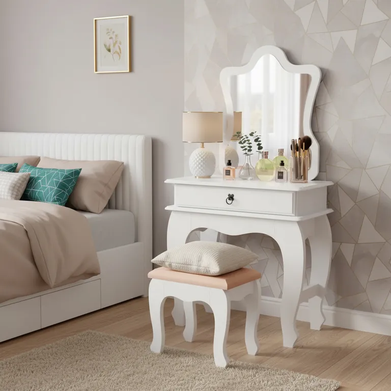Tocador con Espejo 1 Cajón(es) Luxury 76x150x42 cm Blanco