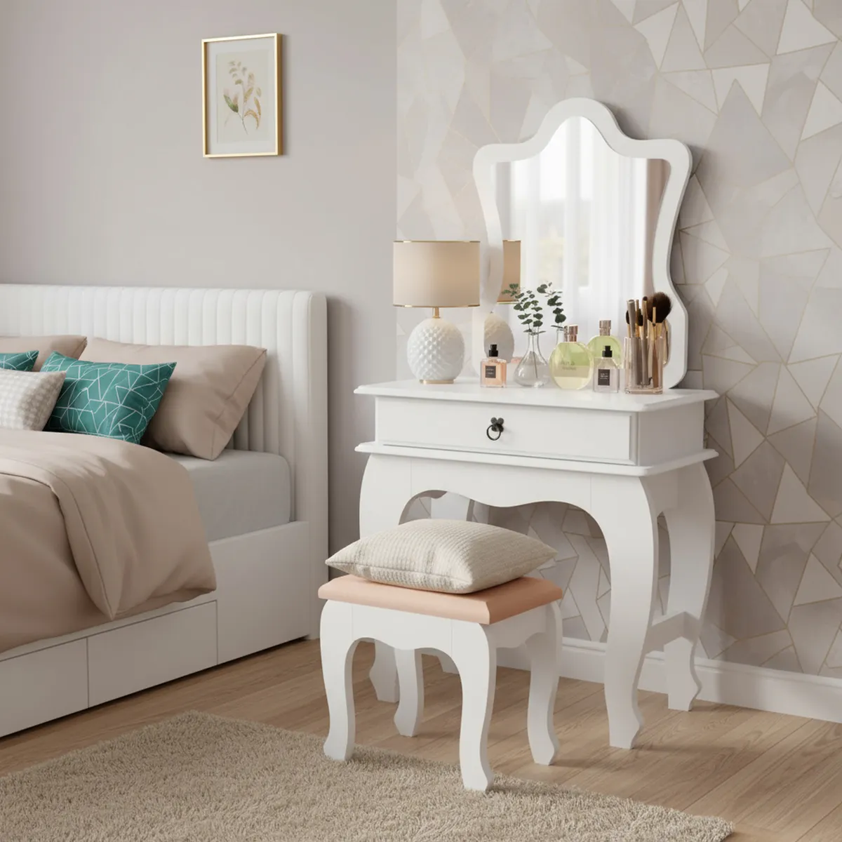 BE DESIGN - Tocador con Espejo 1 Cajón(es) Luxury 76x150x42 cm Blanco