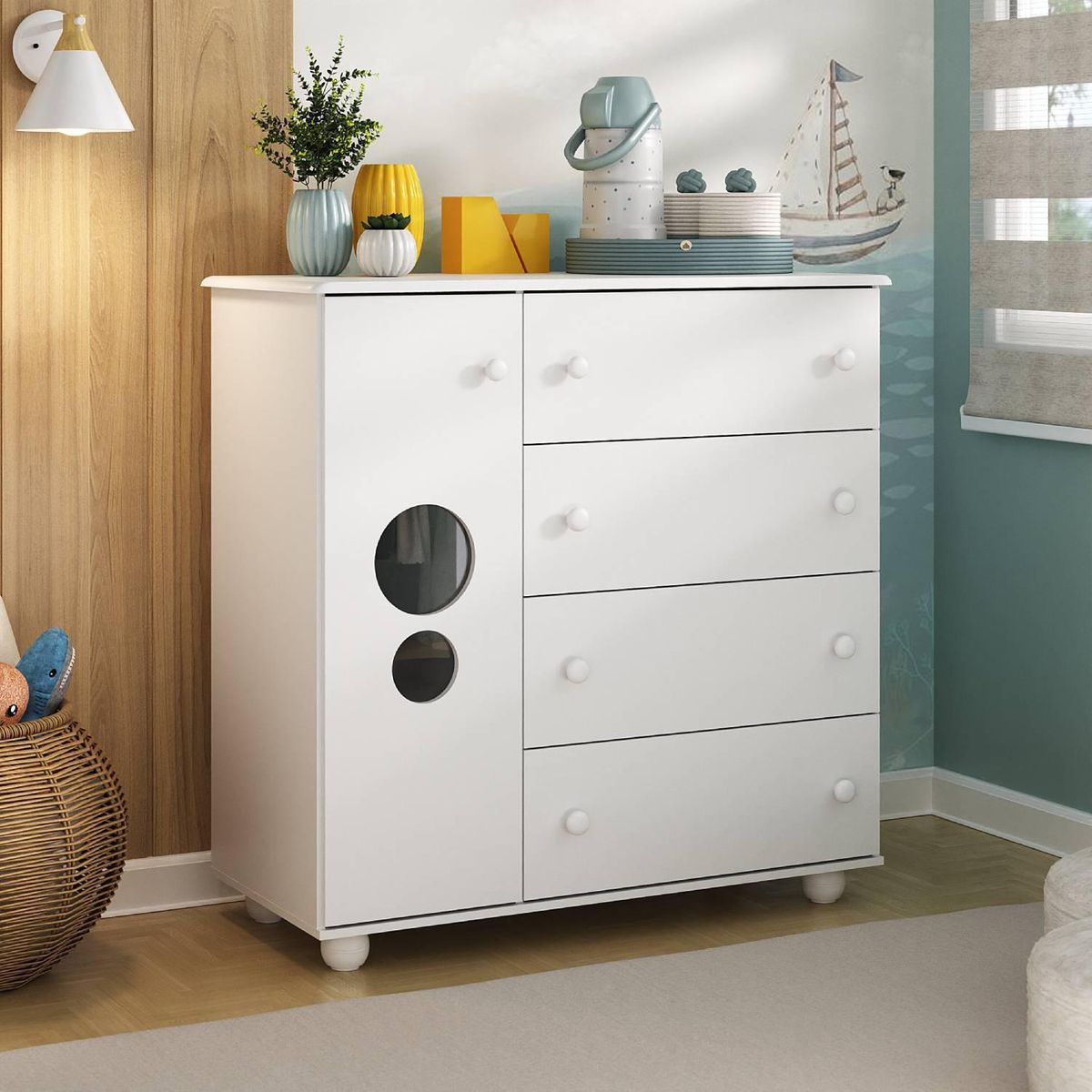 KIDSCOOL - Cómoda Top Baby 4 Cajón(es) Top Baby 94.5x94x42.5 cm Blanco