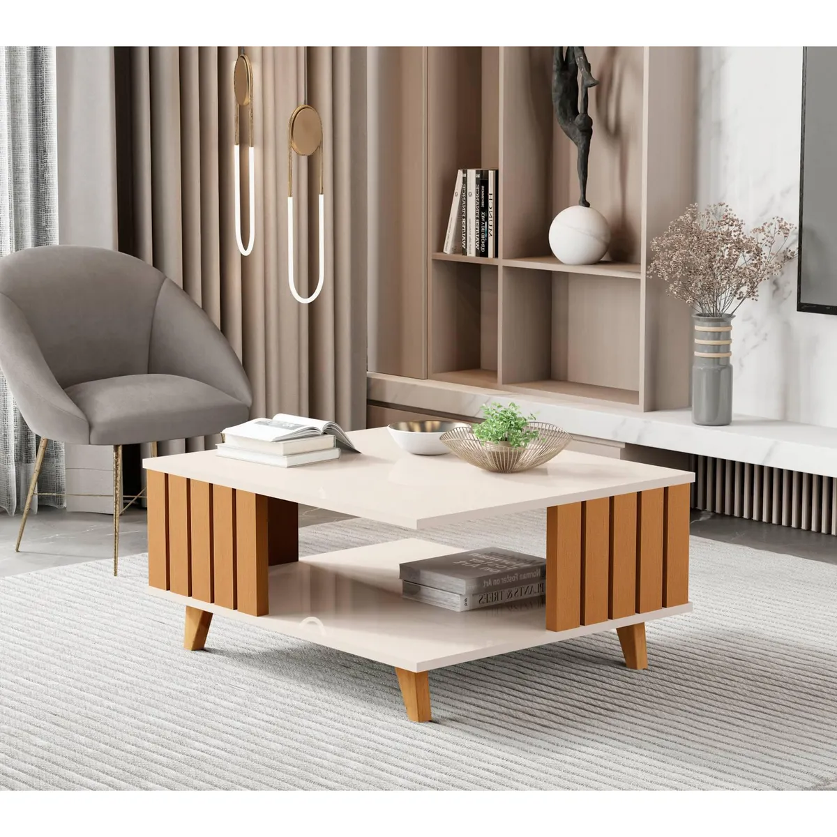 BE DESIGN - Mesa de centro Acai Perla con caramelo 70x60x33 cm