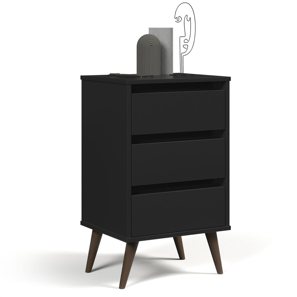 ONESSTA - Velador con Patas 3 Cajón(es) Wood 43.5x71x36 cm Negro