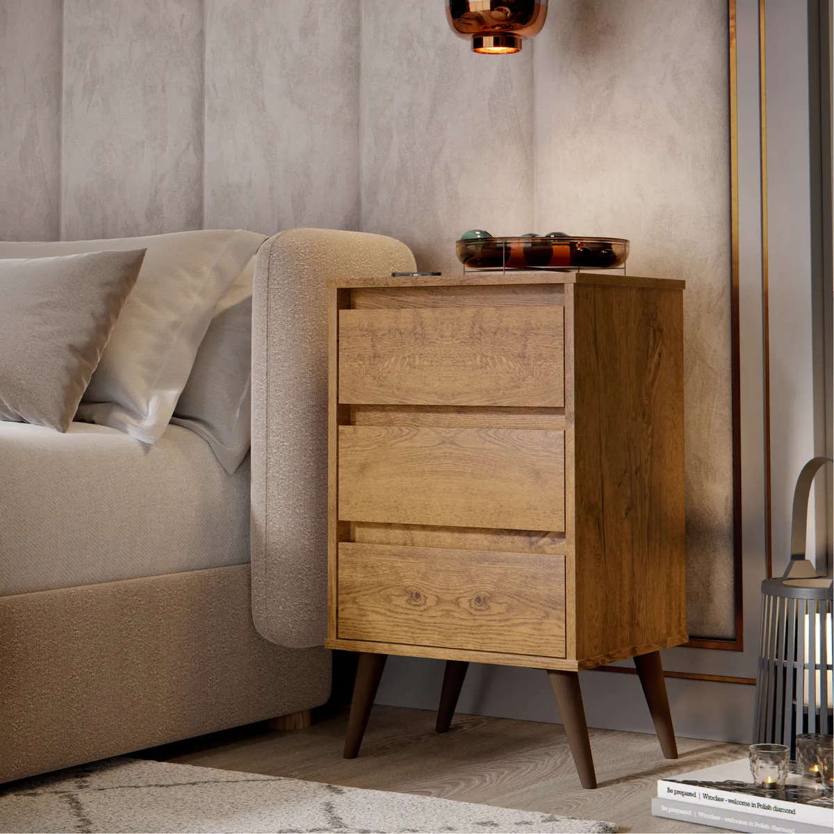 ONESSTA - Velador 3 Cajón(es) Wood 43.5x71x36 cm Freijo