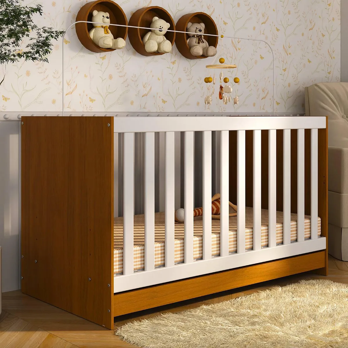 KIDSCOOL - Cuna New Blanco con café 80.5x66x133 cm