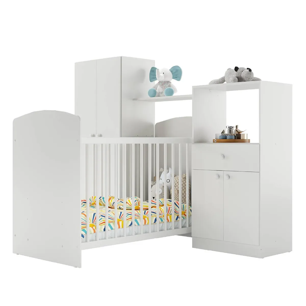 KIDSCOOL - Cuna + Cómoda + Closet Top Baby Blanco