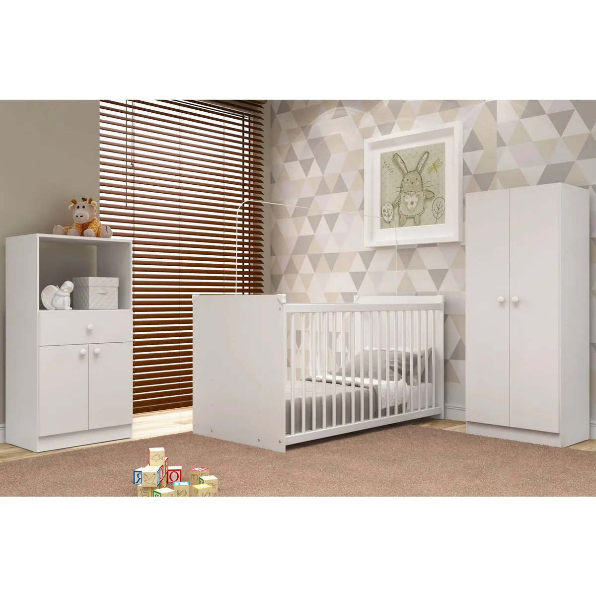 KIDSCOOL - Cuna + Cómoda + Closet Top Baby Blanco