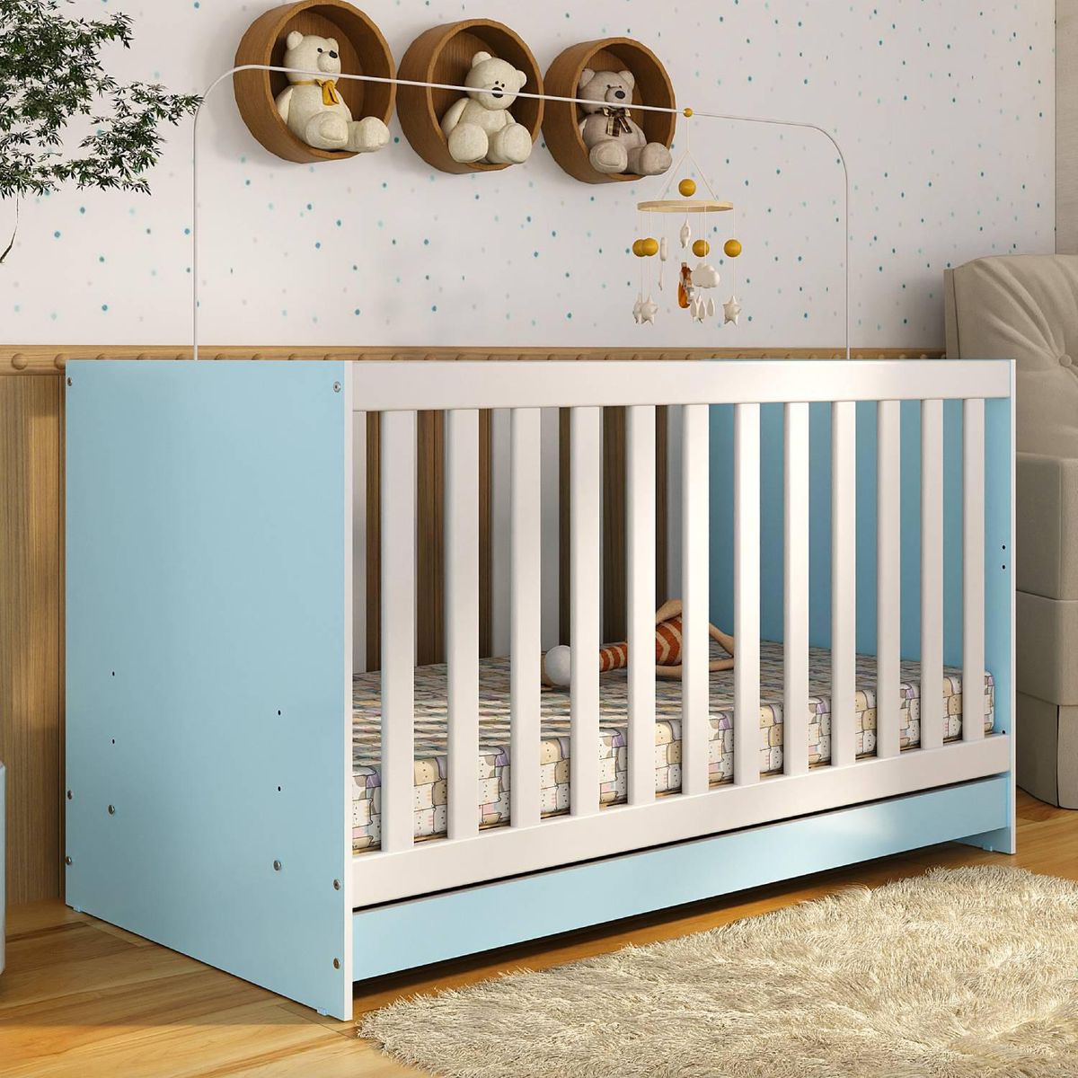 KIDSCOOL - Cuna New Celeste 80.5x66x133 cm