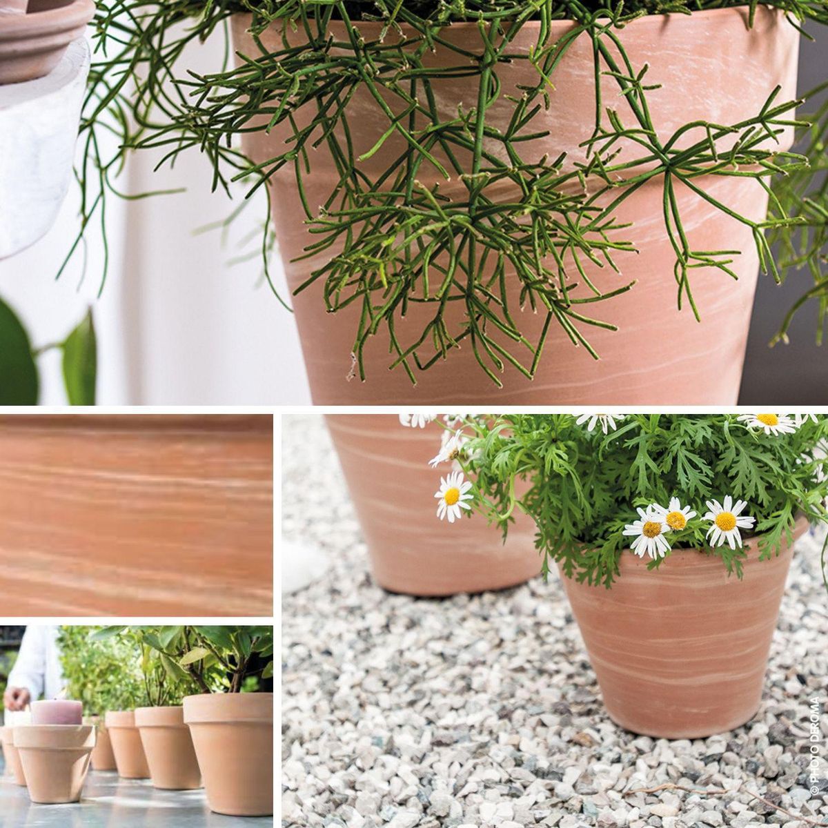 DEROMA - Macetero Alto Duo de Arcilla 30.6x33.5 cm Terracota con matices blanco