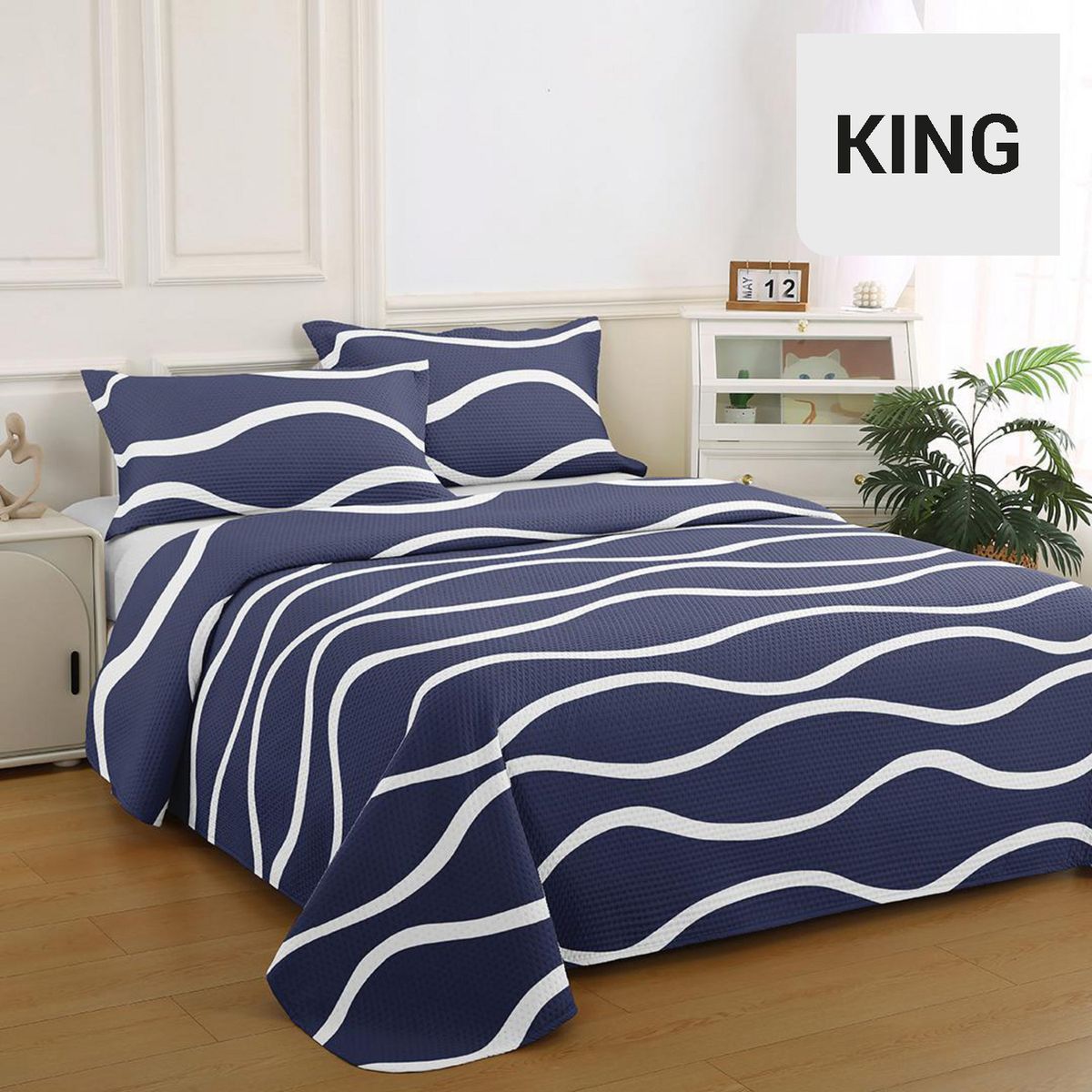 ILLUSIONS - Quilt King Bruselas Azul 