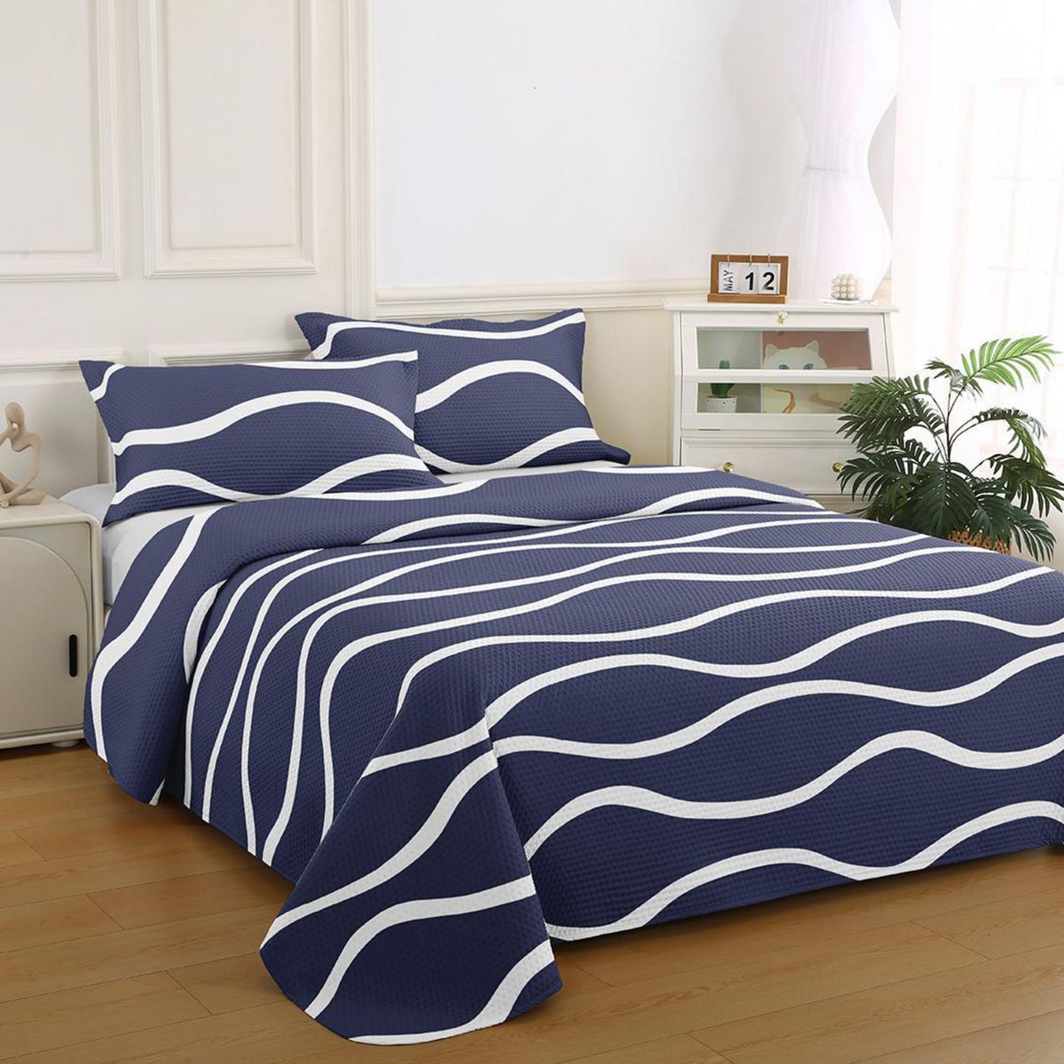 ILLUSIONS - Quilt King Bruselas Azul 