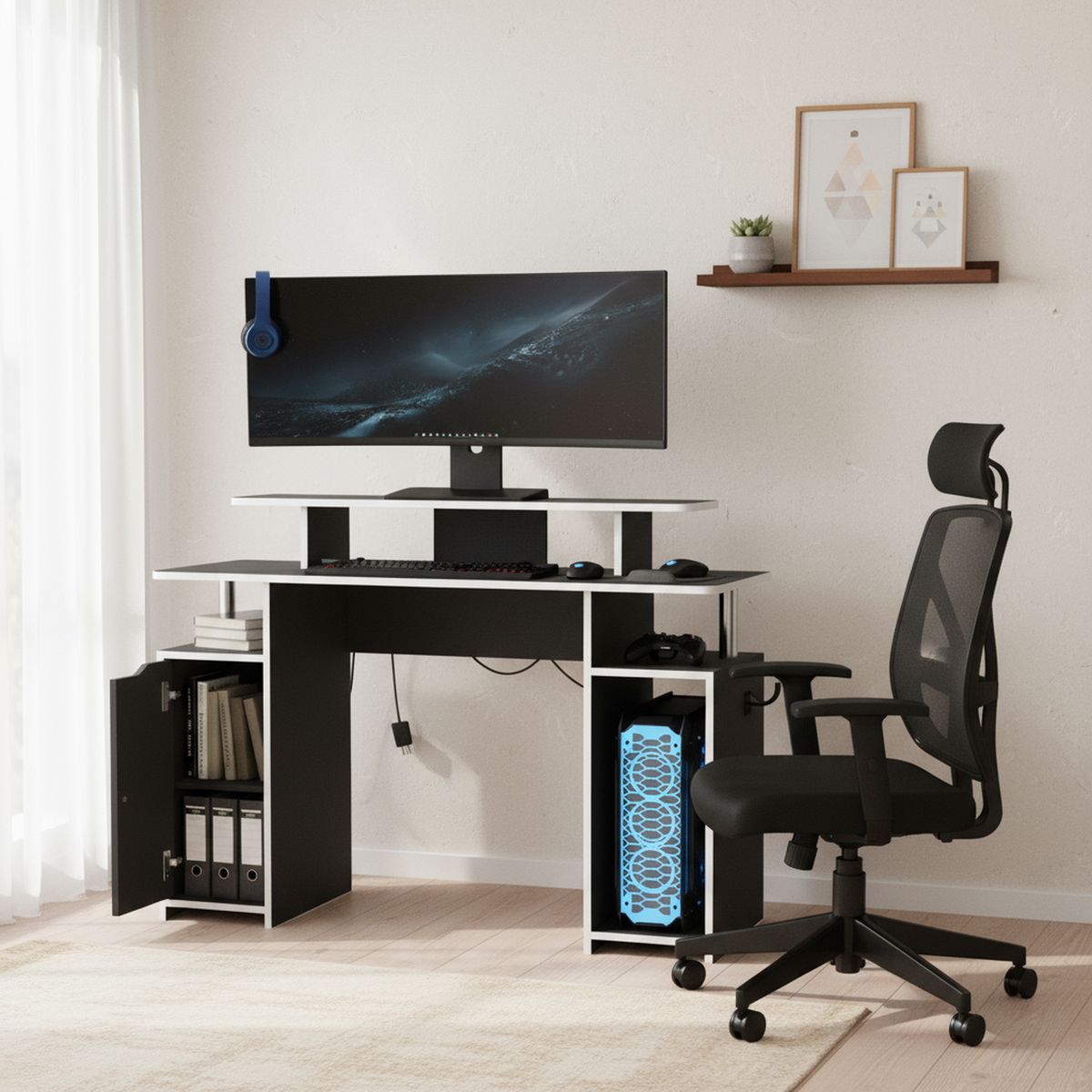 TUHOME - Escritorio Keria Wengue y blanco 120x88.5x45 cm