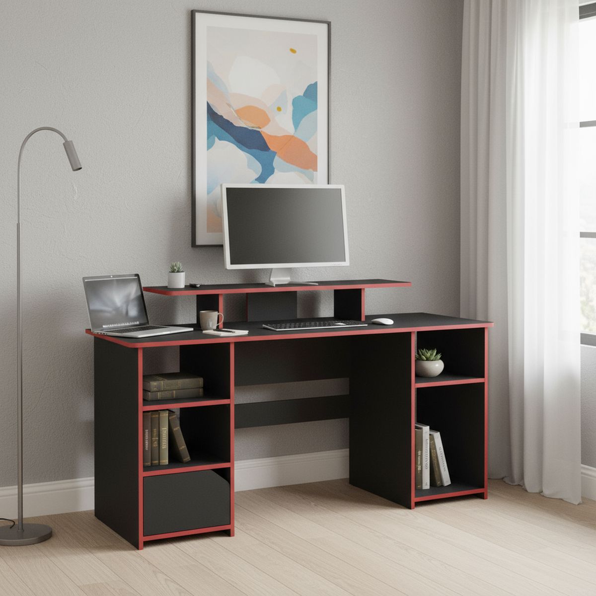 TUHOME - Escritorio Keria Wengue y rojo 157.1x88.5x50 cm