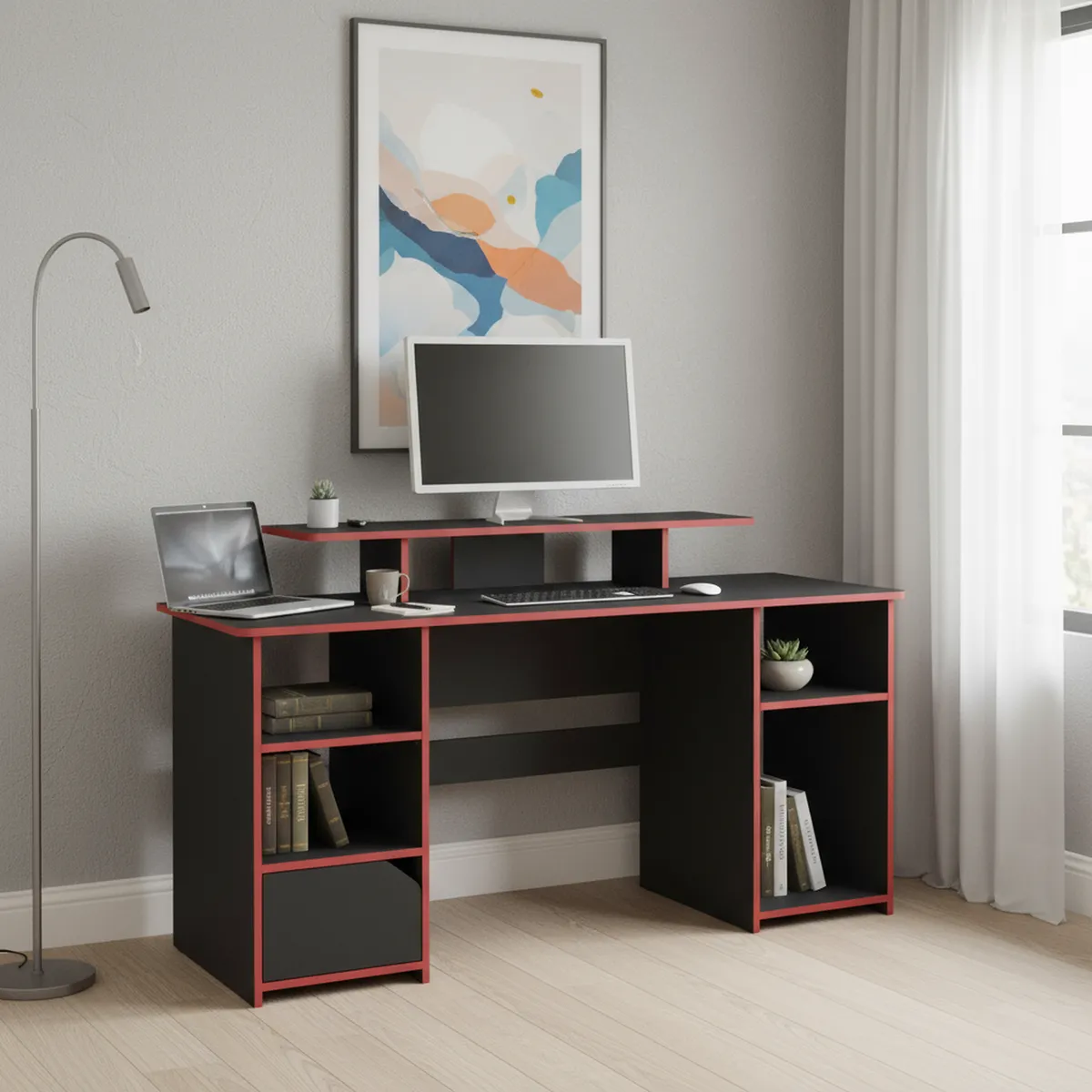 TUHOME - Escritorio Keria Wengue y rojo 157.1x88.5x50 cm