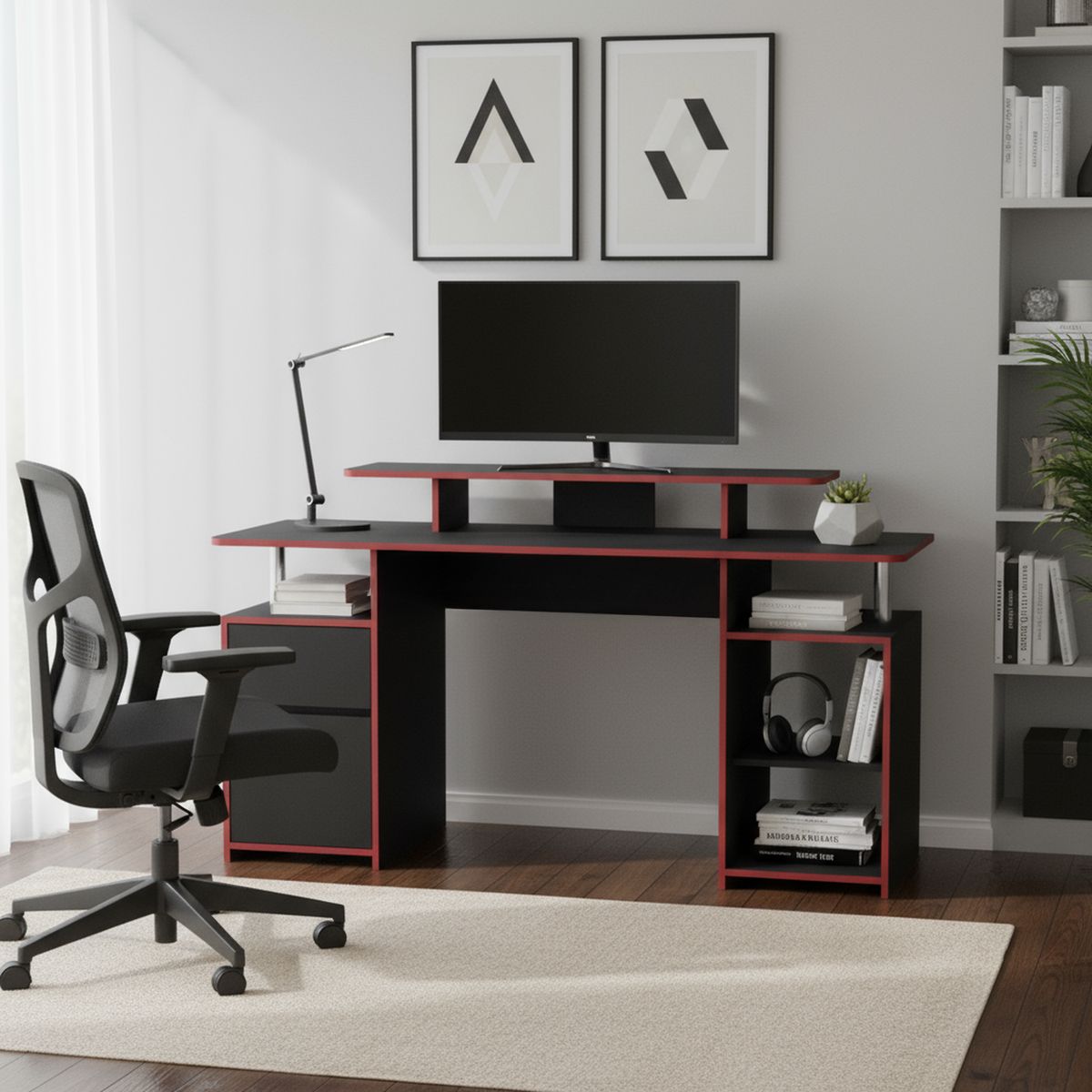 TUHOME - Escritorio Keria Wengue y rojo 157.1x88.5x50 cm