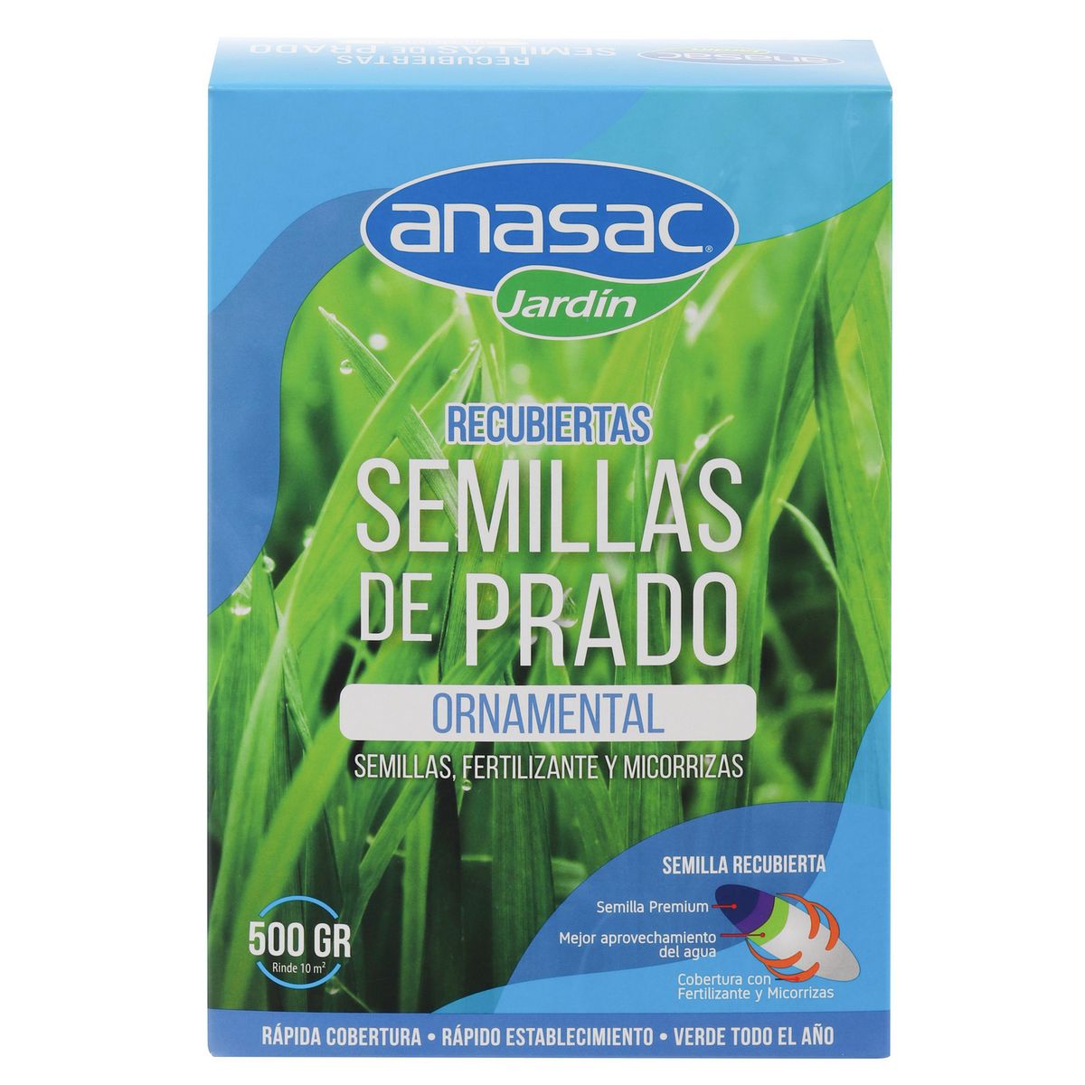 ANASAC - Semilla de Pasto Mezcla Ornamental Peletizada 0.5 kg Caja