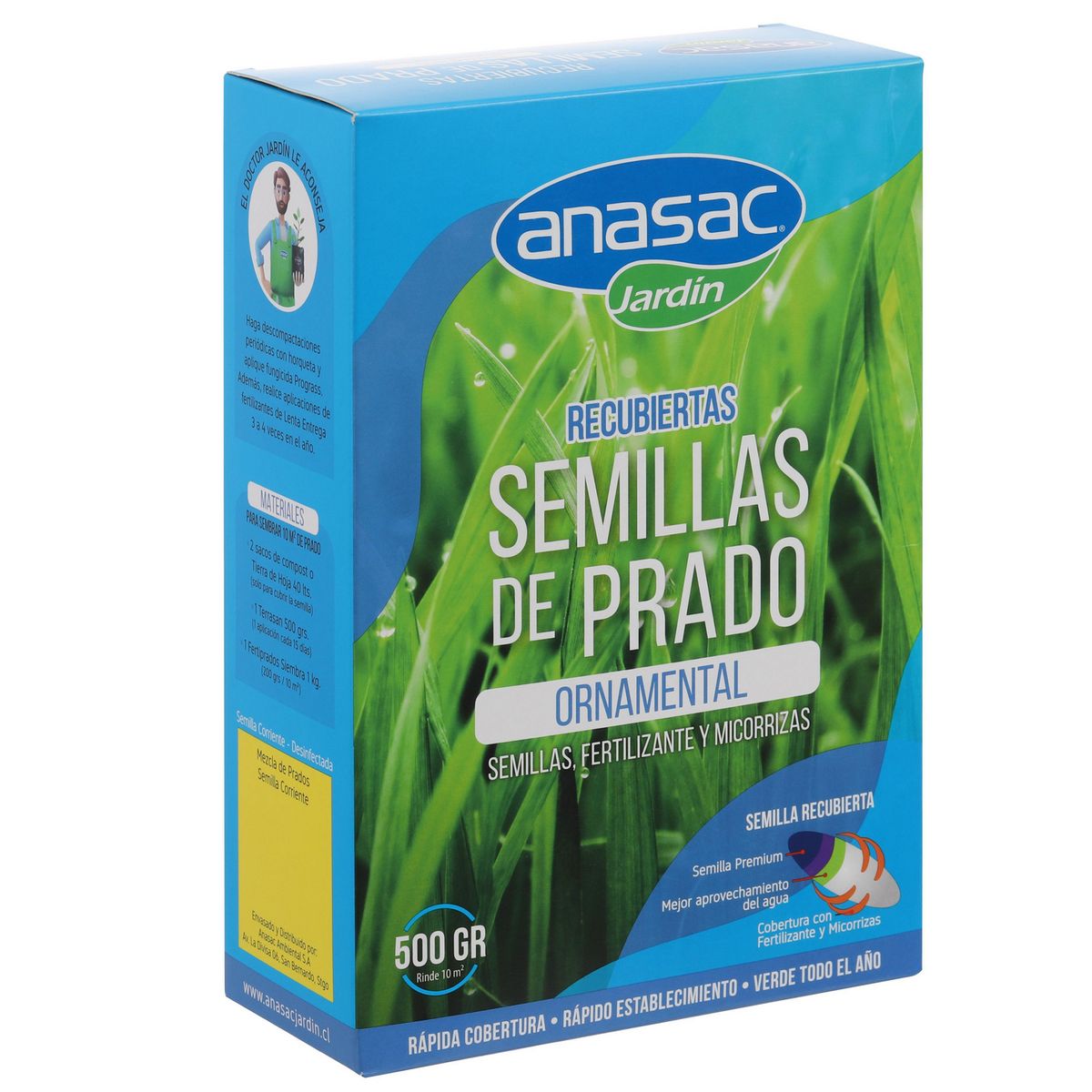 ANASAC - Semilla de Pasto Mezcla Ornamental Peletizada 0.5 kg Caja