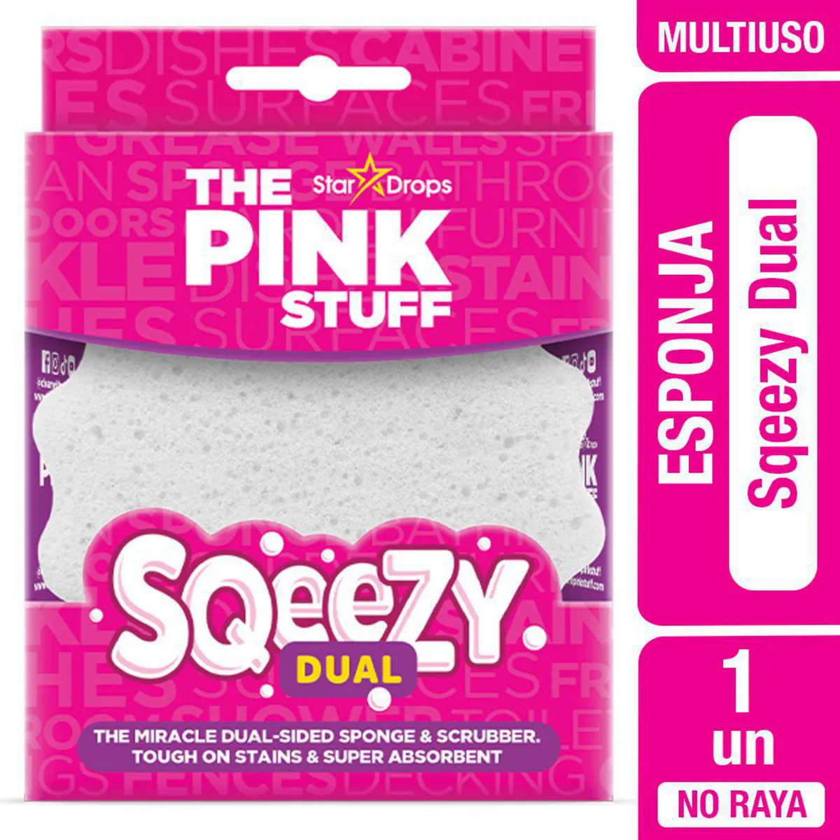 THE PINK STUFF - Esponja Dual The Pink Stuff Sqeezy Limpieza Multiuso Cocina Baño