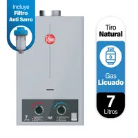 Calefon Gas Licuado 7 Litros Tiro Natural Ionizado, incluye filtro antisarro