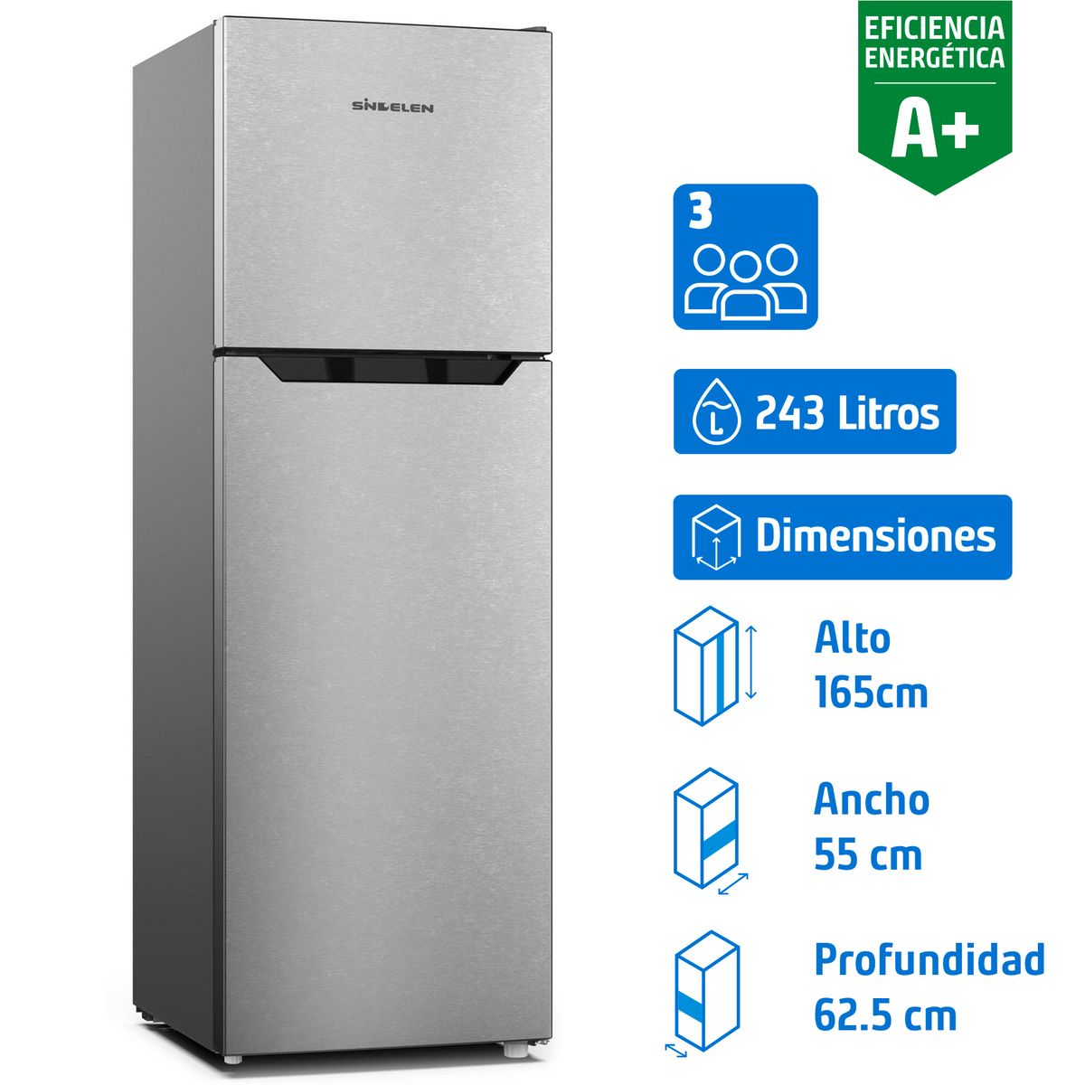 SINDELEN - Refrigerador Top Freezer No Frost 243 Litros DARK GREY RNF-250SI