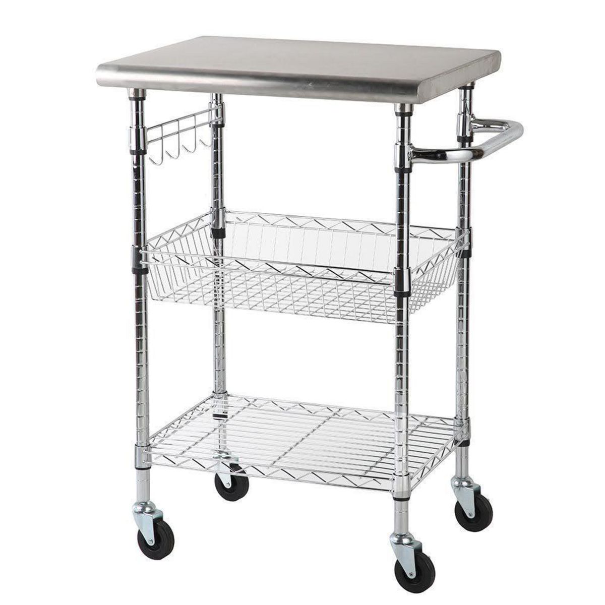 AUTORODEC - Carro cocina de 3 niveles 61x51x94 cm superficie de acero inoxidable